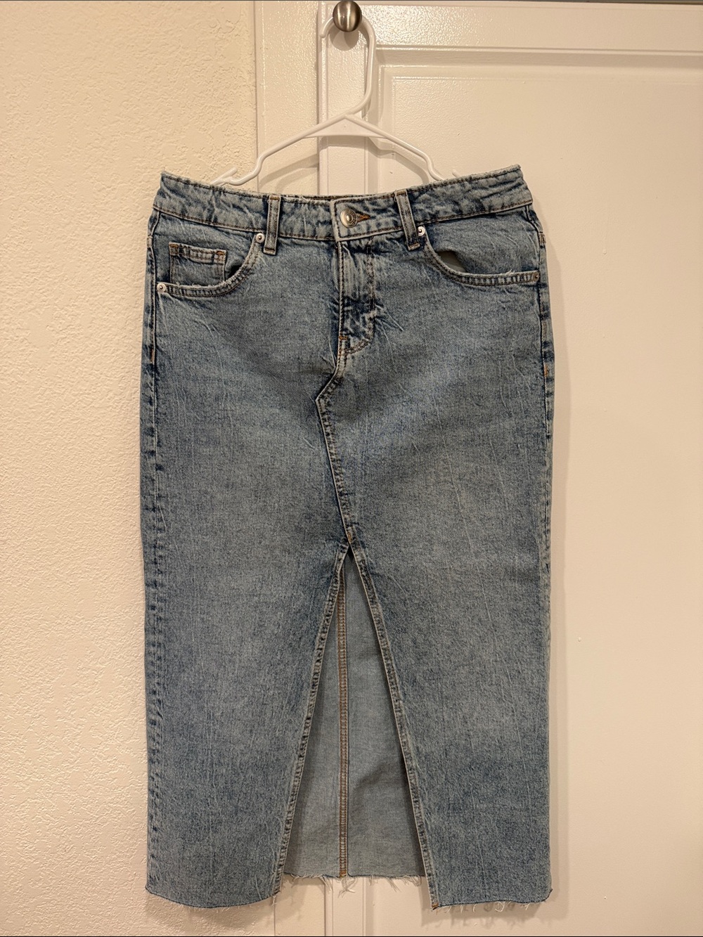 H&M Light Blue Denim Midi Skirt with Front Center Slit